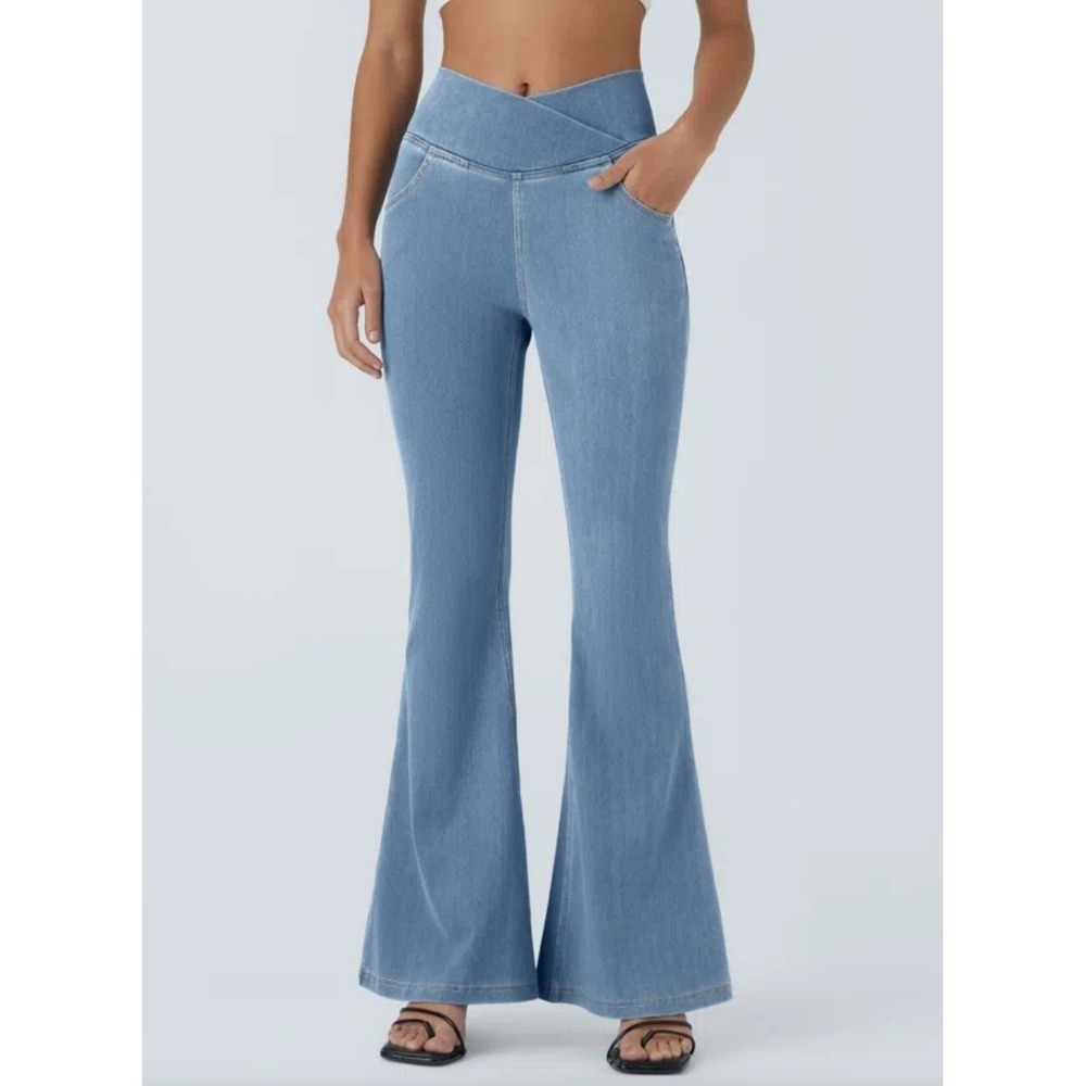 Halara Flex High Waisted Crossover Pocket Washed Casual Jeans Small Petite